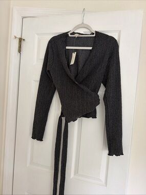 Pilcro Textured Wrap Cardigan in Charcoal